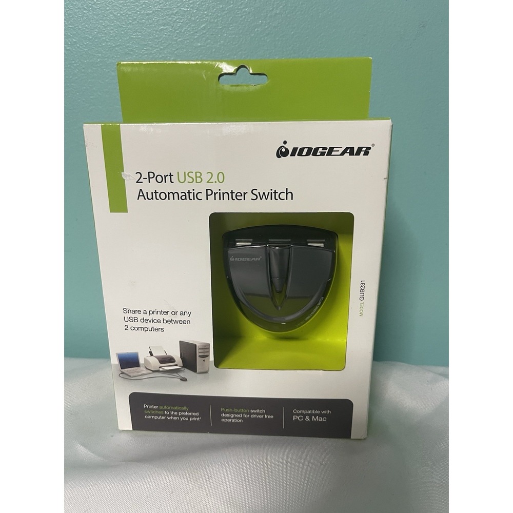 IOGear (GUB231) 2-Ports External USB 2.0 Automatic Printer Switch‎ New